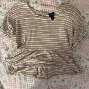 Daytrip Beige Striped Short Sleeve Top